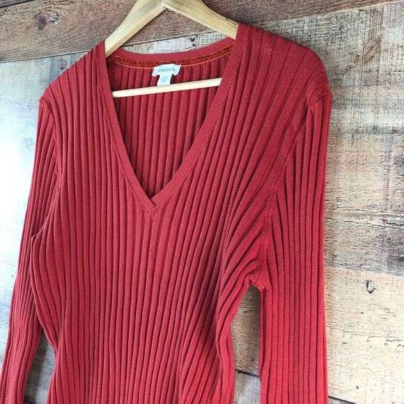 Sundance Sweater Red Orange V Neck Ribbed Knit Organic Cotton Blend Women’s XXL - Picture 4 of 16